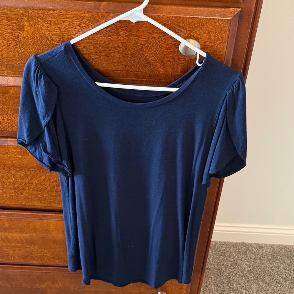 LOFT Navy Short Sleeve Scoop Neck Top